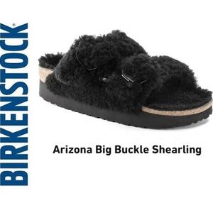 NWOB ~ BIRKENSTOCK ARIZONA BIG BUCKLE SHEARLING BLACK TEDDY SANDALS sz 40